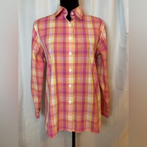Foxcroft Wrinkle Free pastel plaid long sleeve button down shirt size small